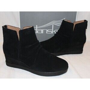 DANSKO WOMEN'S STEPHANIE WATERPROOF SUEDE WEDGE ZIP BOOTS BLACK EU 40 US 9.5-10